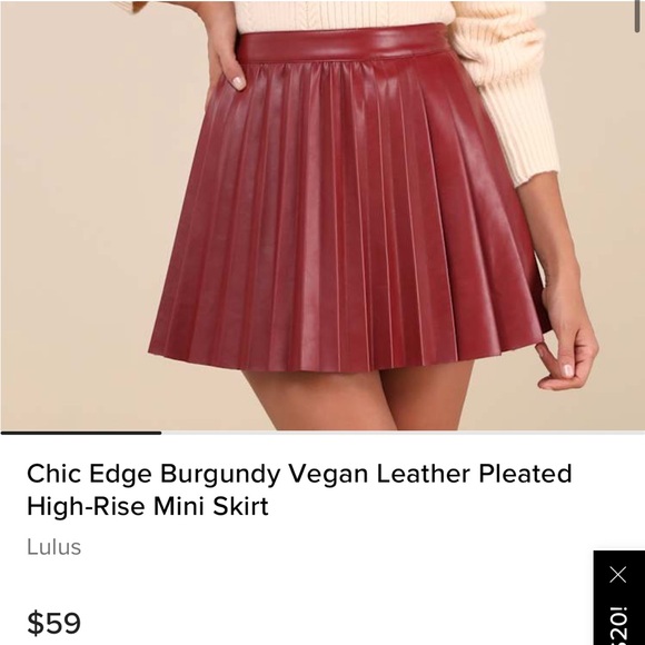 Chic Edge Burgundy Vegan Leather Pleated High-Rise Mini Skirt size M - Picture 1 of 10